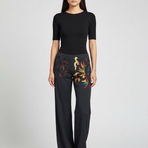 Y2K Legatte Save the Queen Designer Black Wide Leg Patchwork Pants Italy I NWT